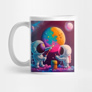 Cute Astronauts Painting The Moon Mug